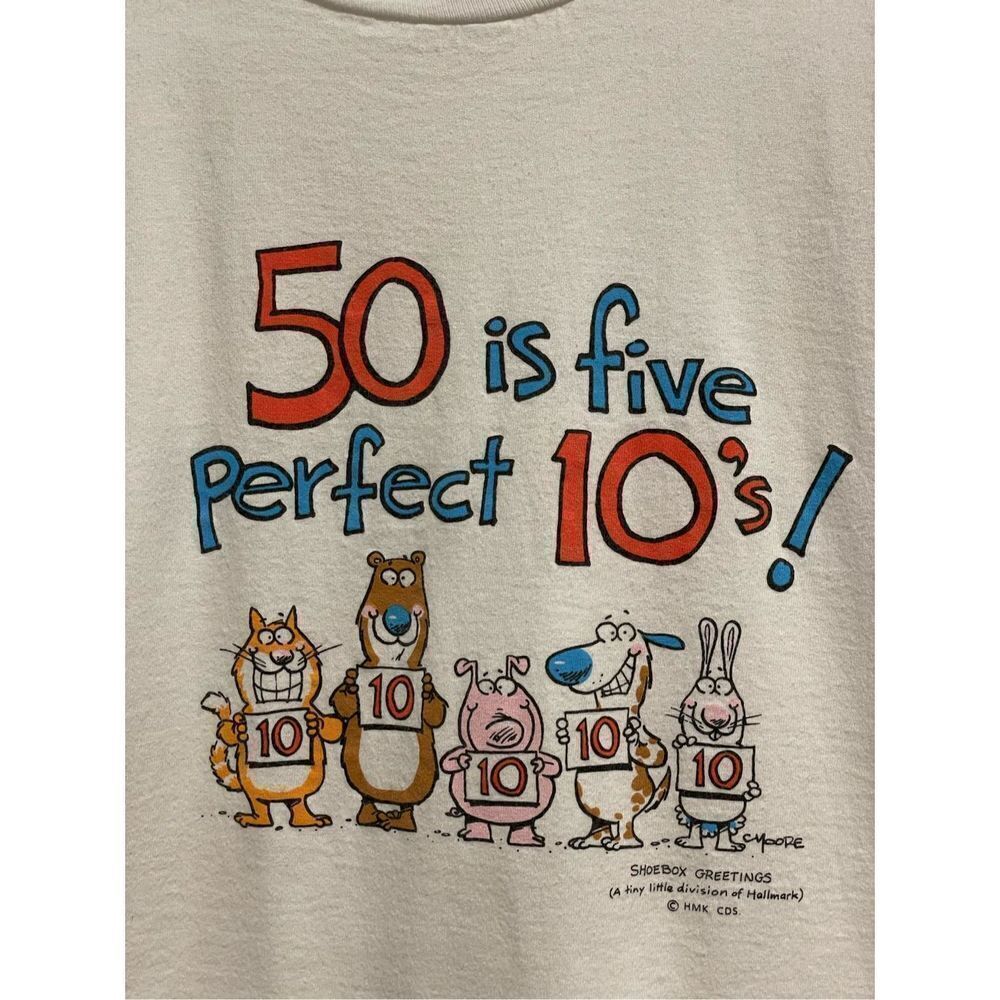 Vintage Jerzees Made in USA Turning 50 Shoebox Greetings Hallmark Tee Size L - Picture 2 of 11